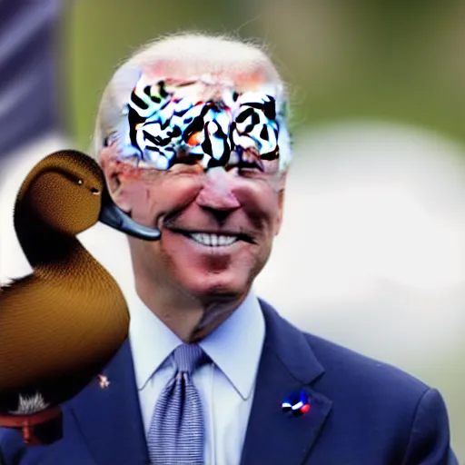 Image similar to Joe Biden holding a Mallard Duck