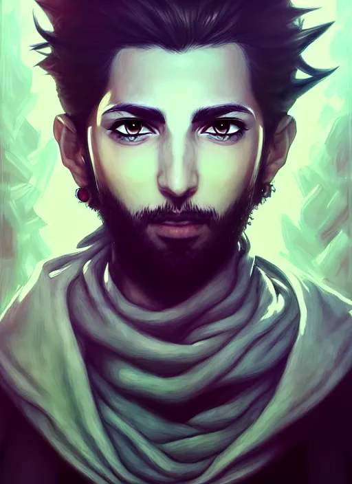 Image similar to a portrait of emad on ama an ultrafine detailed painting, detailed painting, detailed eyes!!, final fantasy octopath traveler lovecraft ghibly