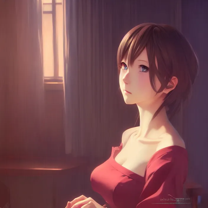 Image similar to a potrait of anime girl, my dress up darling anime, fine details, night setting, realistic shaded lighting poster by ilya kuvshinov katsuhiro, artgerm, jeremy lipkin and michael garmash, unreal engine 5, radiant light, detailed and intricate environment