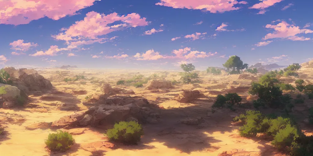 Prompt: a stunning desert landscape by makoto shinkai