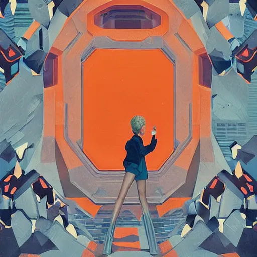 Prompt: Elle Fanning opening an orange Oblivion portal picture by Sachin Teng, asymmetrical, dark vibes, Realistic Painting , Organic painting, Matte Painting, geometric shapes, hard edges, graffiti, street art:2 by Sachin Teng:4