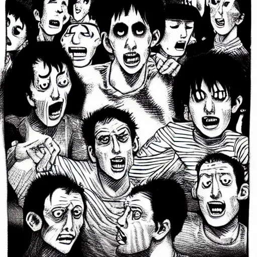 Image similar to drunk english football fans by junji ito