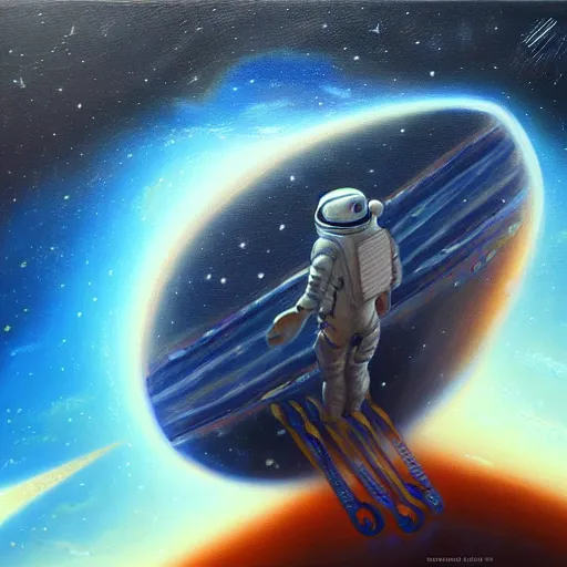 Image similar to scifi space journey in oil painting, trending on artstation, award winning, emotional, highly detailed ethereal surrealist visionary art