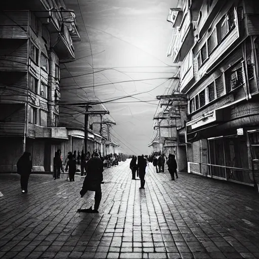 Image similar to Street photo in a crowded future city on Moon, Neo Norilsk, sci-fi, 17mm, intricate, very very beautiful, elegant, highly detailed, smooth, sharp focus, by Evgeny Zubkov, by Marat Zakirov, trending on Artstation, behance