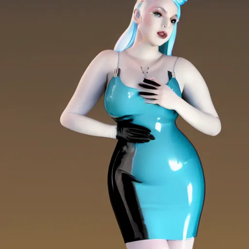 Prompt: an elegant curvy feminine pale goth cutie wearing an elaborate tight latex-nylon-leather white gown with cyan highlights, thin waist, tube-top dress, cgsociety, photorealistic, 16k, smooth, sharp focus, trending on ArtStation, volumetric lighting, worksafe, sublime-comforting-intriuging ambience