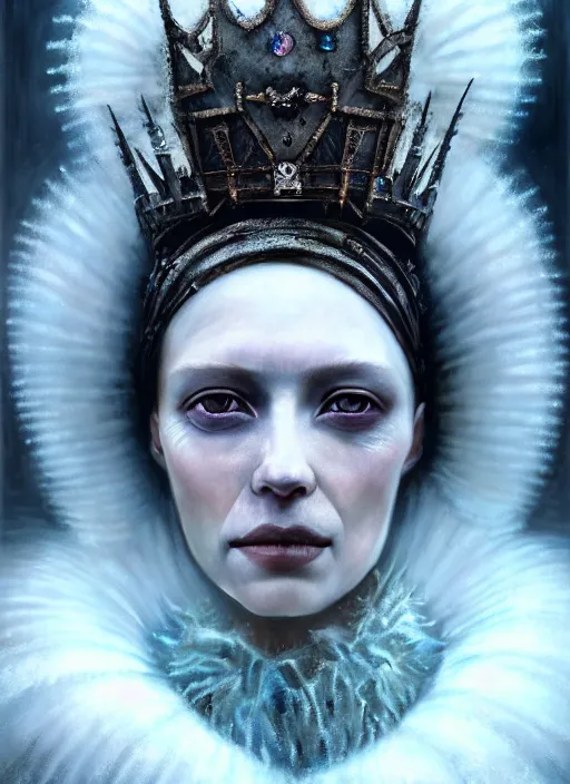 Prompt: kodak portra 4 0 0 closeup portrait shot of a dystopian queen of ice by paolo roversi, in a scenic dystopian environment, intricate, elegant, highly detailed, digital art, artstation, concept art, smooth, sharp focus, tomasz alen kopera, peter mohrbacher, donato giancola, tonal colors