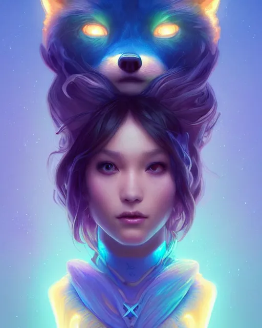 Image similar to one singular portrait of a cute bioluminescent 🦊, highly detailed, digital painting, cinematic, hyper realism, dark retrowave, art by Stanley Lau and Artgerm and magali villeneuve and Alphonse Mucha, artstation, octane render, cgsociety