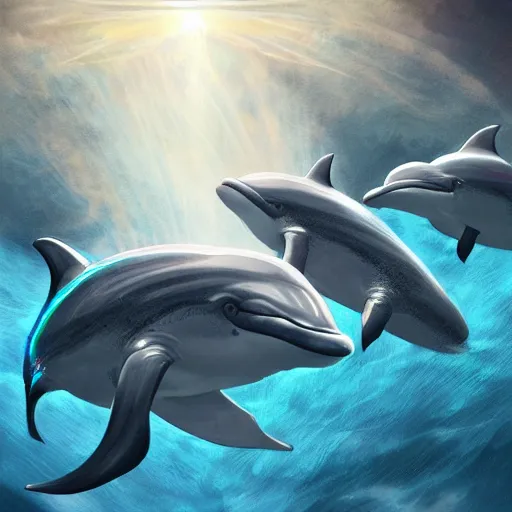 Image similar to laser dolphins, fantasy, detailed, high quality, artstation