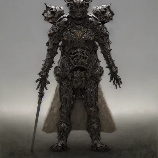 Image similar to armor made of bones, anthropomorphic shiba inu, metalic, stuning 3 d render, masterpiece, glowing black aura, foggy dark graveyard, by donato giancola and greg rutkowski and wayne barlow and zdzisław beksinski, realistic face