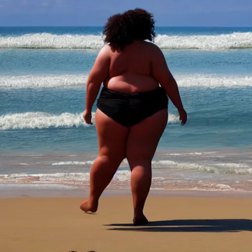 Image similar to Big woman on the beach, realistic photo, high detailed