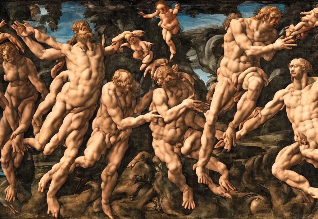 Prompt: frog as god on creation of adam by buonarroti michelangelo, highly detailed, 4 k, super resolution