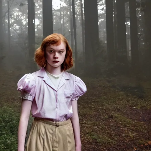 Image similar to Sadie Sink (Maxine Mayfield) for Stranger Things holding a gun and running in a forest, dramatic lighting, cinematic, establishing shot, extremely high detail, photo realistic, cinematic lighting