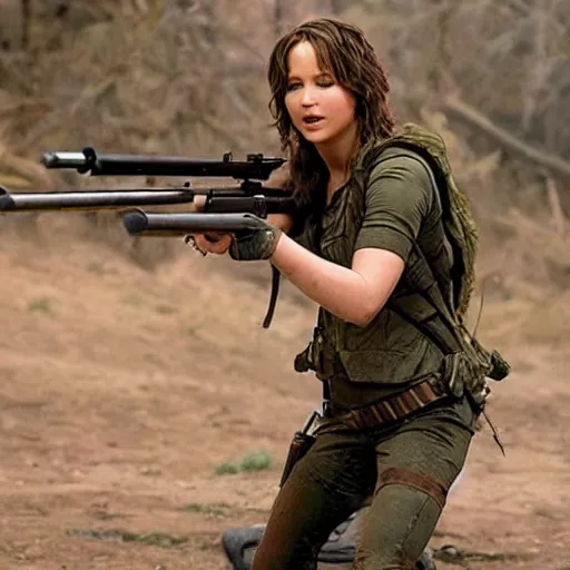 Prompt: promo photos for Jennifer Lawrence as Jane Rambo a 2029 sequel to the Rambo series