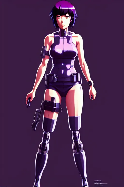 Image similar to a fullbody ( ( ( portrait ) ) ) of motoko kusanagi the major ghost in the shell : : stand alone complex, under repairs, maintenance : : by ilya kuvshinov, rossdraws, artgerm, sola digital arts, anti aliasing, raytracing : :