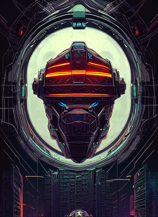 Image similar to a lion cyborg helmet by dan mumford, cyberpunk city abandoned, center frame singular high fantasy character concept art symmetrical features, digital painting, sharp focus, illustration