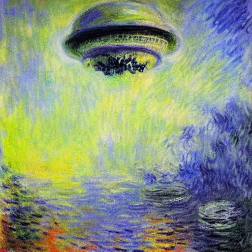 Image similar to alien invasion painted by monet