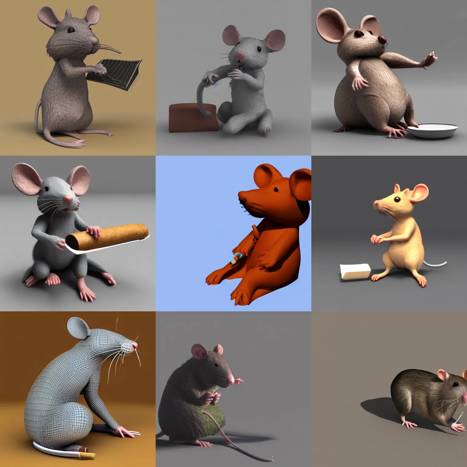 Prompt: 3d model male rat in a lo-fi beats to study and relax to scene, smoking a cigar