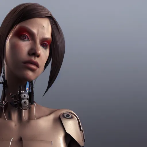 Prompt: daz3d genesis 8 female cyborg cyberpunk, Iray shaders, studio HDRI soft lighting, natural skin textures ultra hd 8k, ray traced, unreal engine, cinematic realistic portrait, reflective metal, sub surface scattering