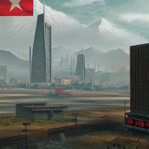 Image similar to North Korea Cyberpunk landscape, trending on artstation