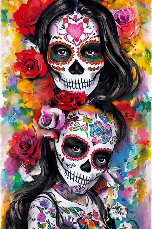 Prompt: Illustration of a sugar skull day of the dead girl, art by John Berkey