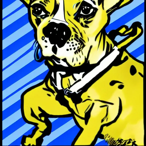 Prompt: Iggy from jojos bizarre adventure, pop art, ugly, french bulldog, jjba, jojo,