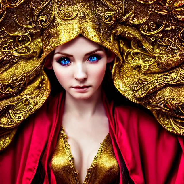 Image similar to beautiful elf with ornate robes, highly detailed, 8 k, hdr, smooth, sharp focus, high resolution, award - winning photo