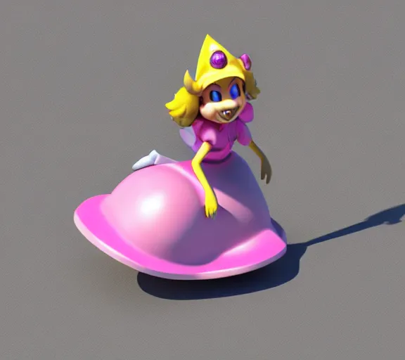 Prompt: 3D render of Princess Peach skateboarding. She has a helmet on.