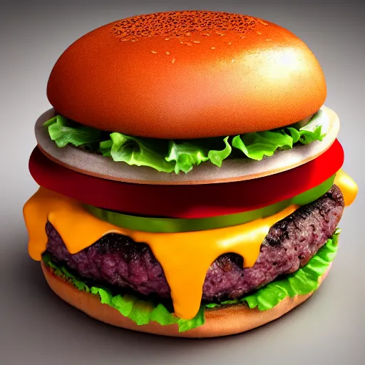 Image similar to a burger in the shape of a cat, with fries, volumetric lighting, 4 k