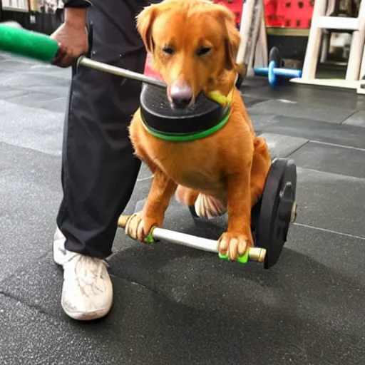 Image similar to a dog lifting weight