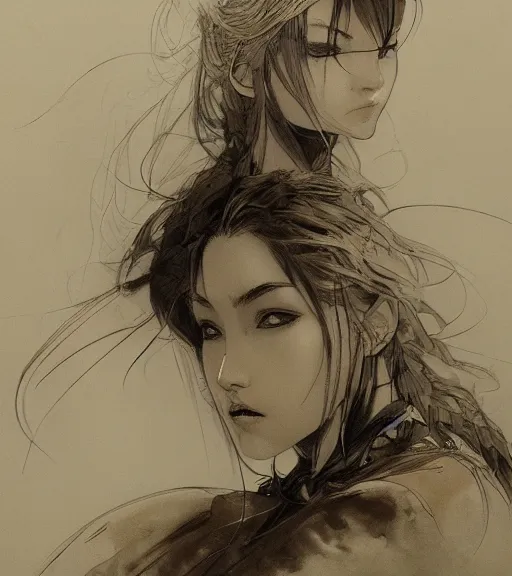 Prompt: portrait of anime woman, pen and ink, intricate line drawings, by craig mullins, ruan jia, kentaro miura, greg rutkowski, loundraw