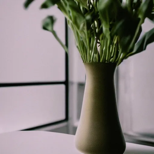 Prompt: macro photo of a vase on a table, pentax k1000