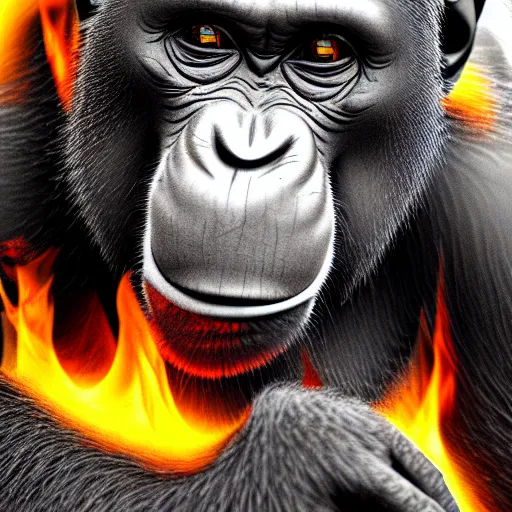 Prompt: Bored Ape NFT burning, deviantart, digital art, 8k