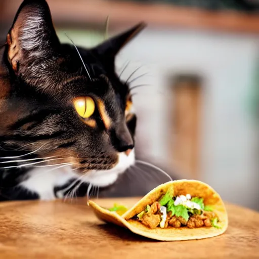 Prompt: a cat eating a taco
