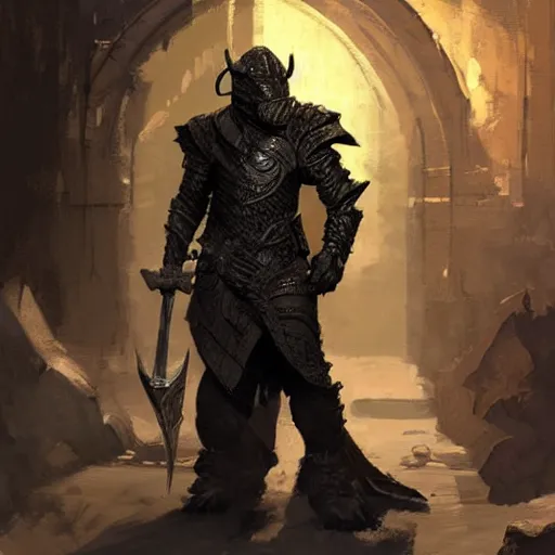 Prompt: digital art painting of a black dragonborn wearing armored wizard robes, dnd portrait painted by craig mullins and gaston bussiere and greg rutkowski