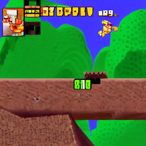 Image similar to Bubsy the Bobcat falling from a great height on to spikes, screenshot from the Atari Jaguar 1999, upward facing camera