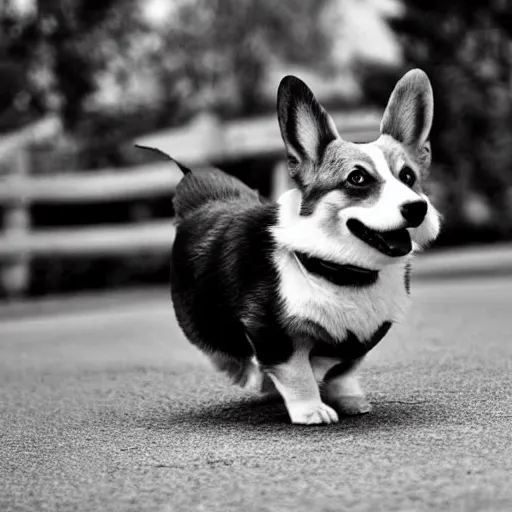 Prompt: Gigachad Corgi, black and white