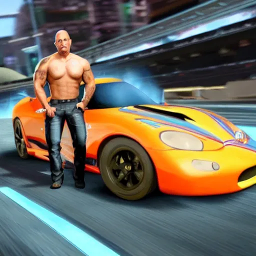 Prompt: vin diesel in hotwheels acceleracers