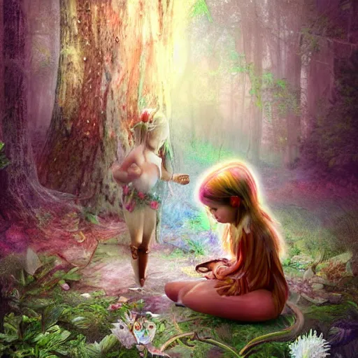 Image similar to ancient ritual in a magical forest, forest child girl, fantasy, artwork, digital art