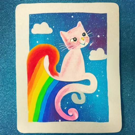 Image similar to cat riding a rainbow, galaxy, poptart