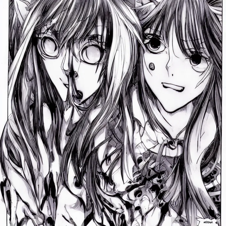 Image similar to Comic-art of girl looks like a cat in style of Takeshi Obata, manga comics, high detailed