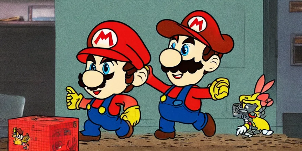 Prompt: mario is in resident evil by richard scarry