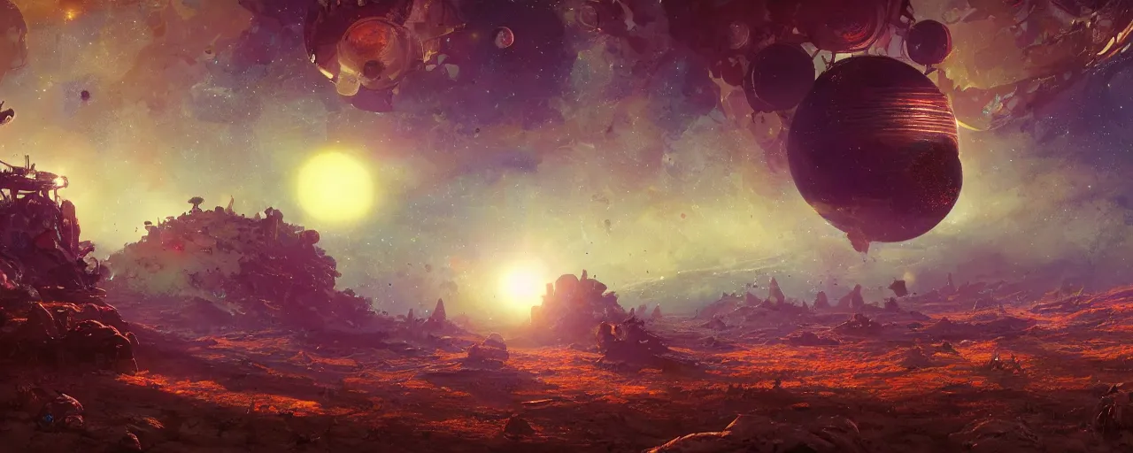 Image similar to ” outer planet with clear sky and vast plains, [ cinematic, detailed, epic, widescreen, opening, establishing, mattepainting, photorealistic, realistic textures, octane render, art by paul lehr ] ”