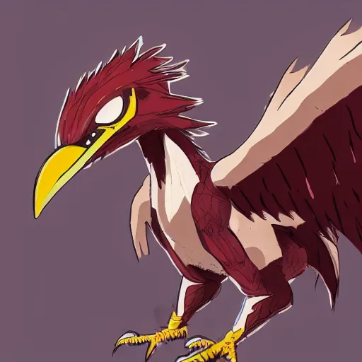 Image similar to medium sized brown feathered wyvern that stands on 2 legs with razor sharp teeth and sharp claws, my hero academia art style