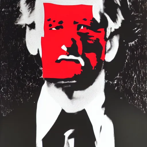 Image similar to bill murray in a suit and tie with a creepy face, a screenprint by warhol, reddit contest winner, antipodeans, hellish, anaglyph filter, hellish background