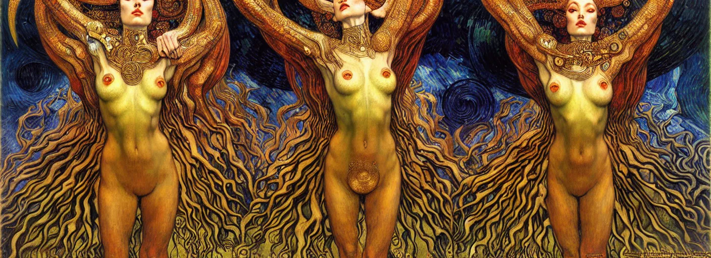 Image similar to Divine Chaos Engine by Karol Bak, Jean Delville, William Blake, Gustav Klimt, and Vincent Van Gogh, symbolist, visionary