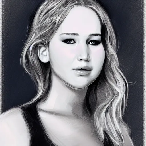 Prompt: dream jennifer lawrence portrait sketch artstation in red and white