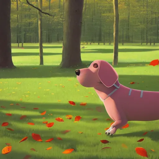 Prompt: daschunds running in a park in berlin, goro fujita