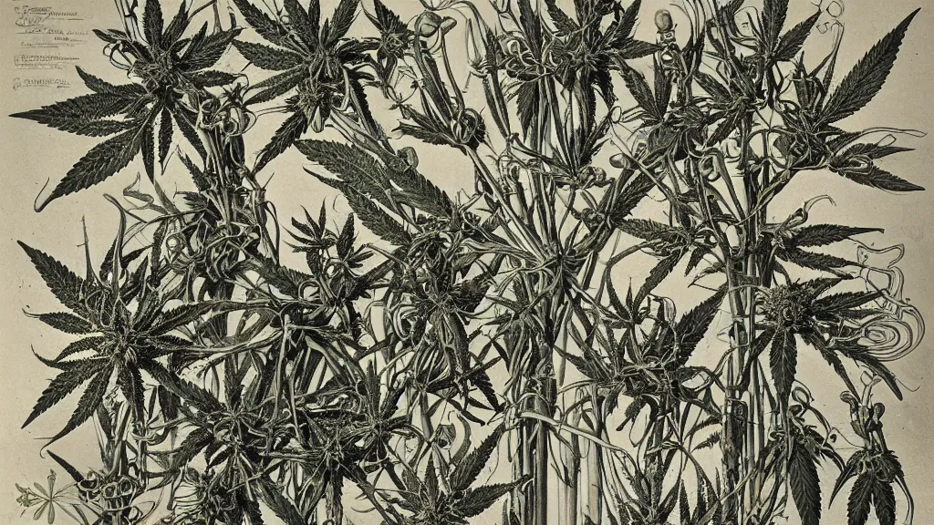 Prompt: Cannabis buds, by Ernst Haeckel and by Walton Ford