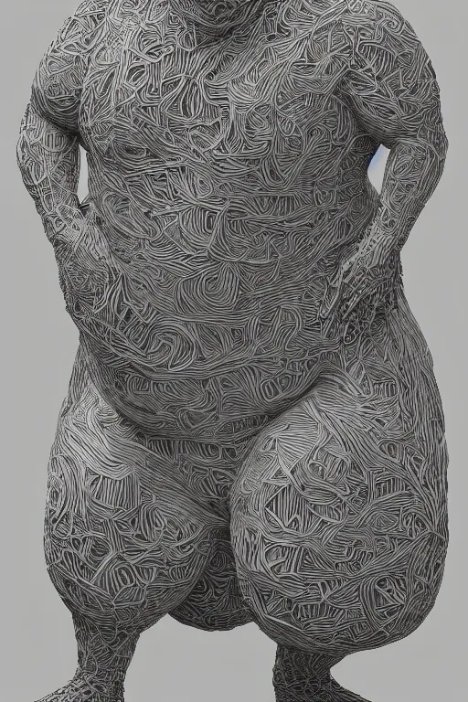 Image similar to human biomorphic mutated geometric biological structure made of skin and hair standing on two legs dancing a plinth, overweight, obese, distorted, highly detailed, hyper - realist sculpture