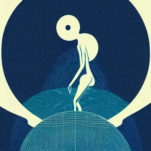 Prompt: a wandering mind, logo, simple white background victo ngai, kilian eng, flat, blue